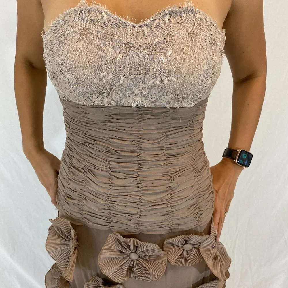 Sue Wong Tan Strapless Elegant Gown - Picture 2 of 8